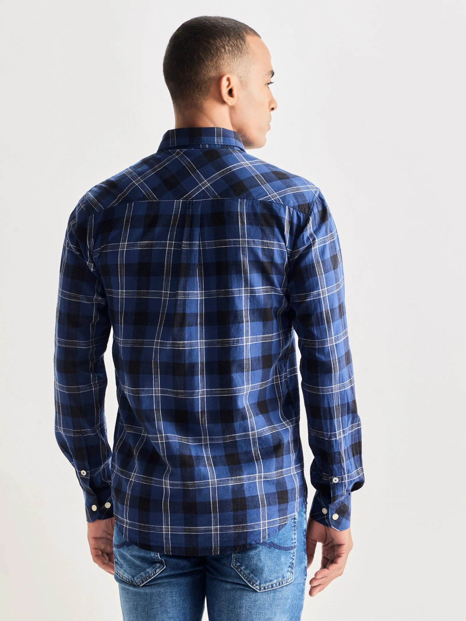 Blue Pure Cotton Checked Shirt