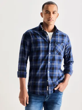 Blue Pure Cotton Checked Shirt