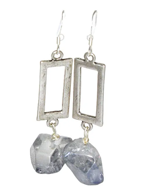 Blue Quartz Rectangle Geometric Earrings