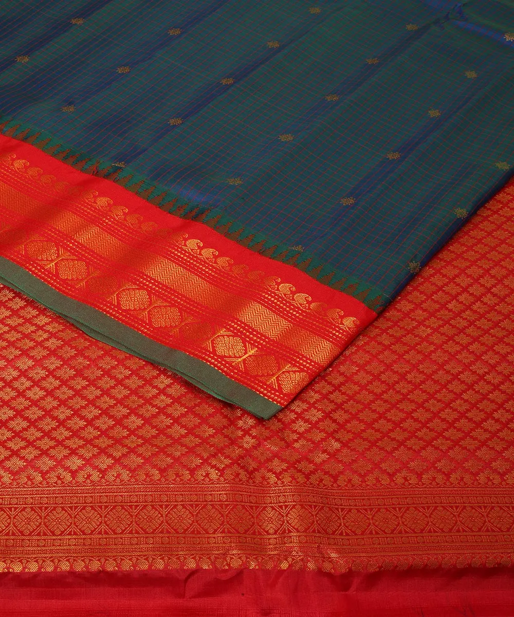 Blue red handwoven silk gadwal saree