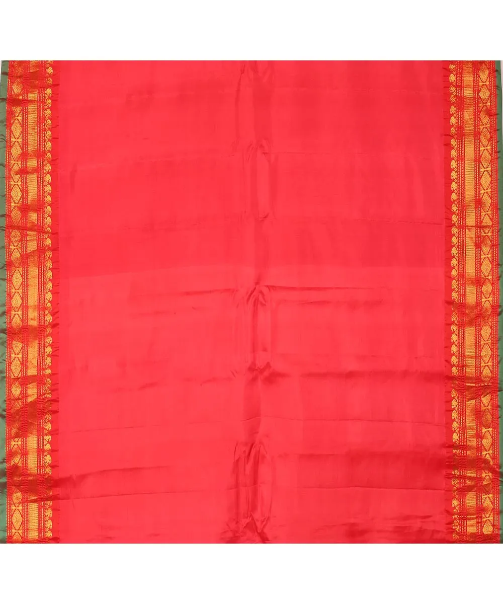 Blue red handwoven silk gadwal saree