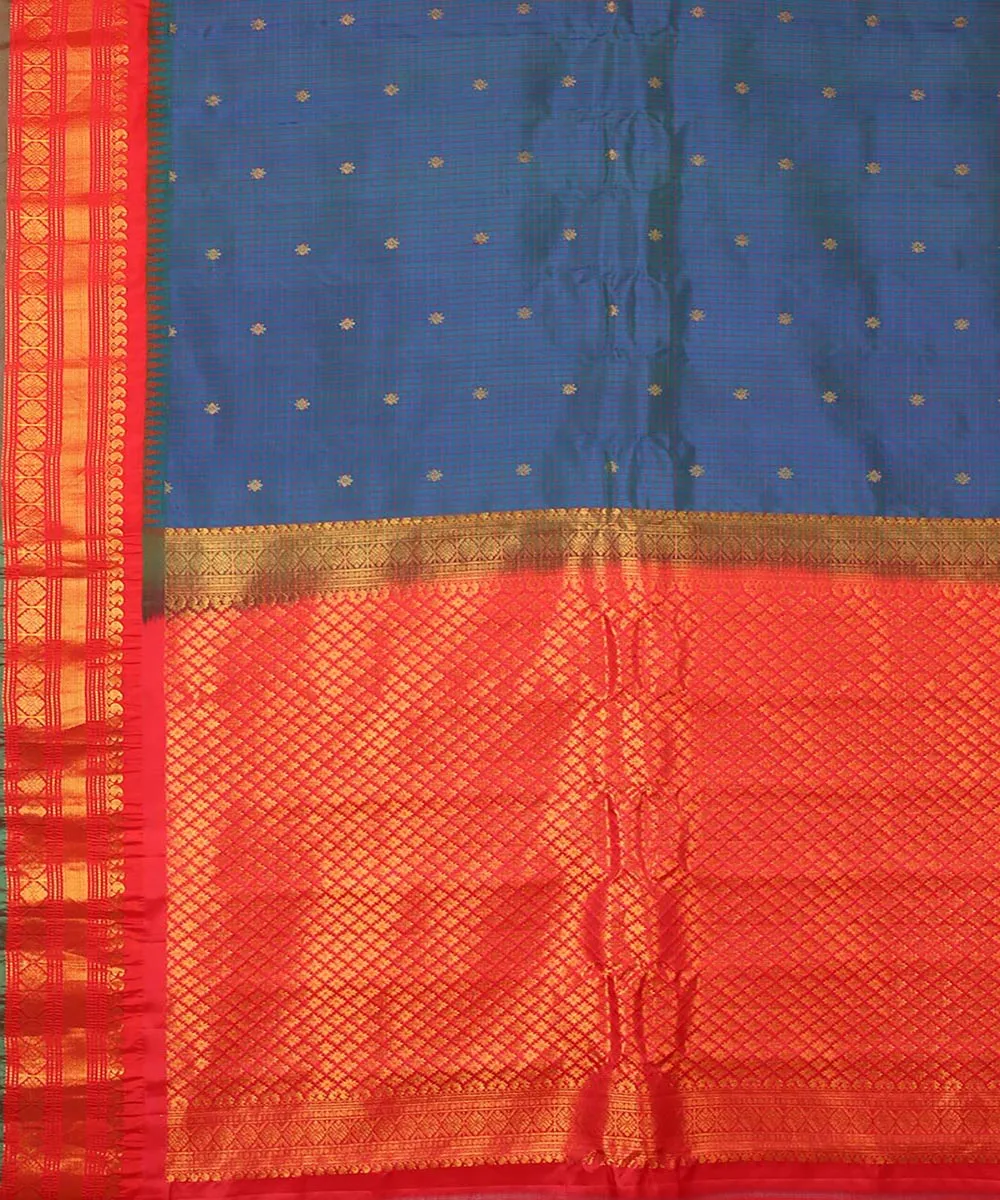 Blue red handwoven silk gadwal saree