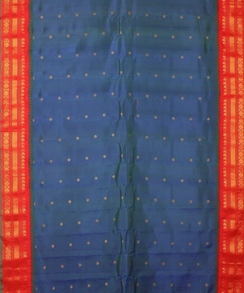 Blue red handwoven silk gadwal saree