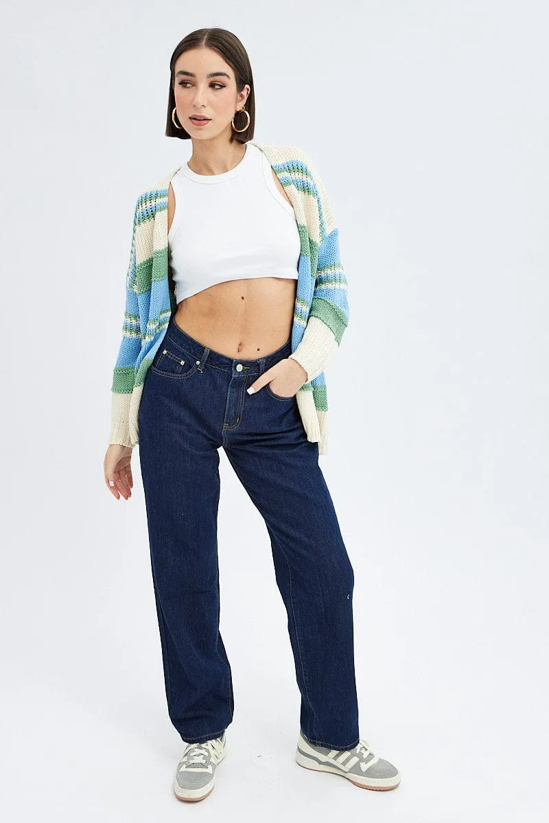 Blue Stripe Oversized Knit Cardigan