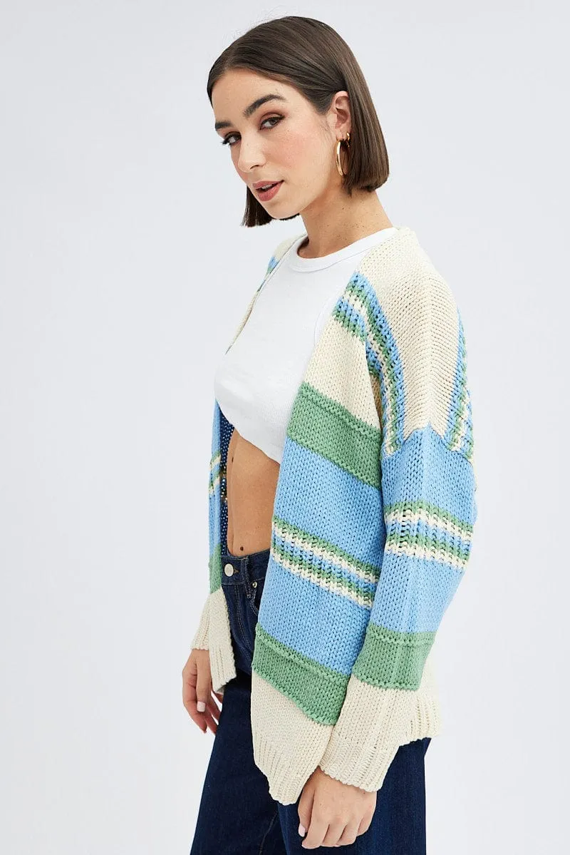 Blue Stripe Oversized Knit Cardigan