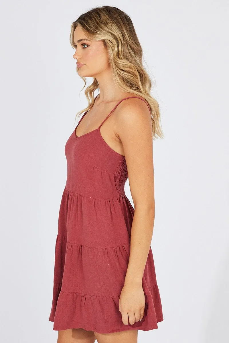 Brown Fit and Flare Dress Sleeveless Tiered