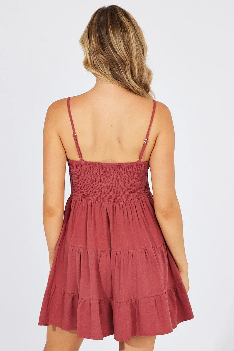 Brown Fit and Flare Dress Sleeveless Tiered