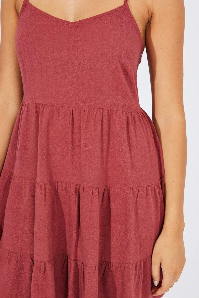 Brown Fit and Flare Dress Sleeveless Tiered