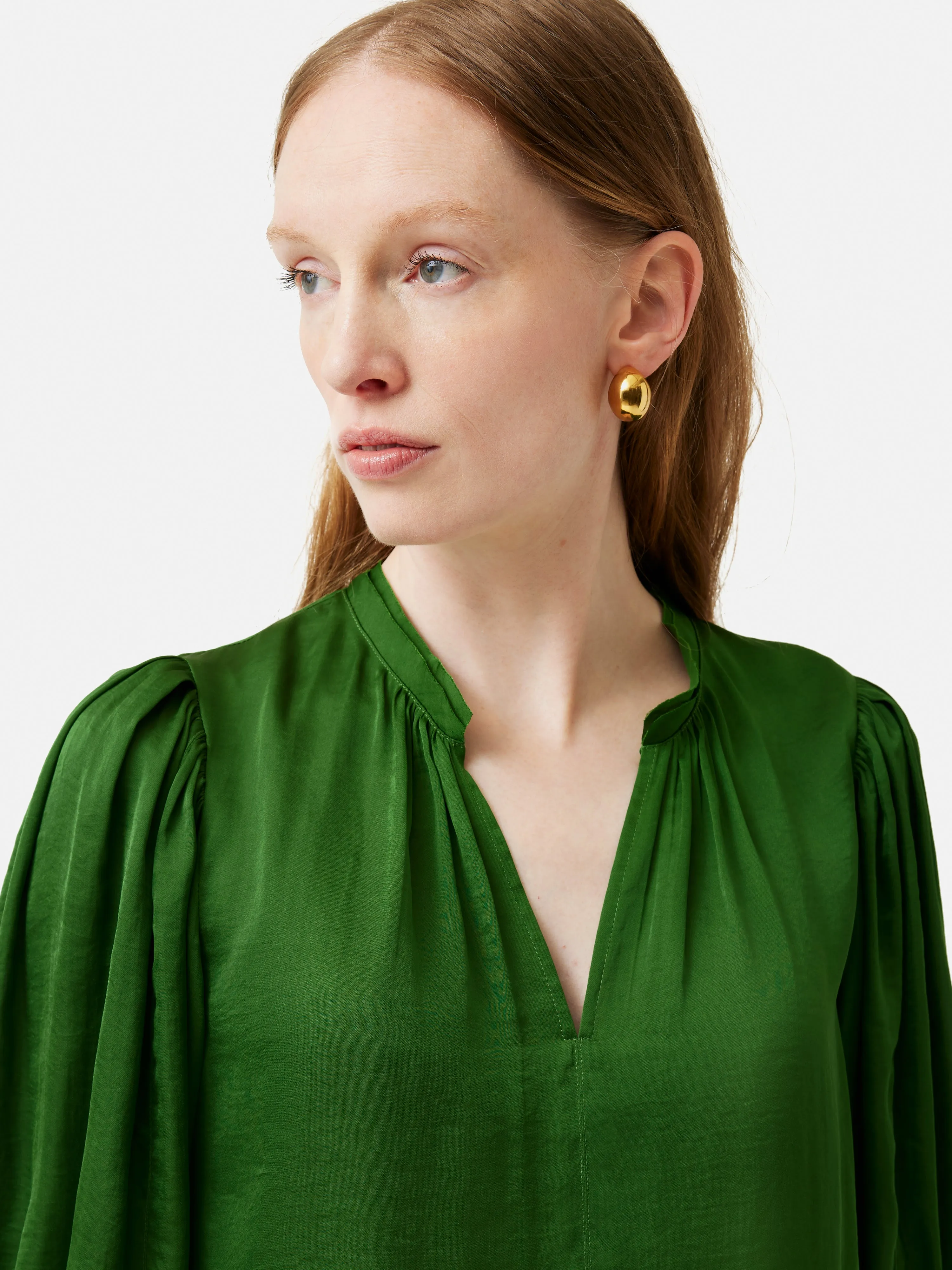 Cecily Satin Drape Top | Green