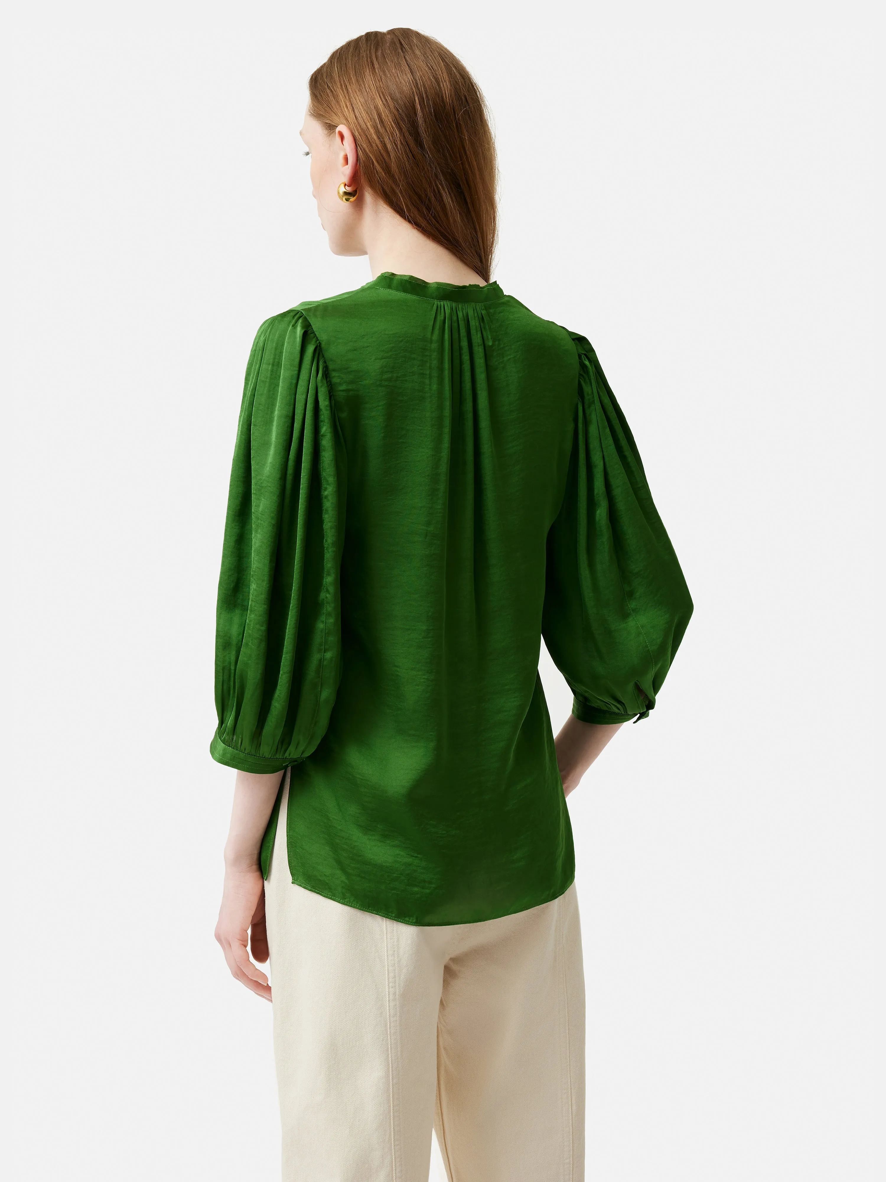 Cecily Satin Drape Top | Green