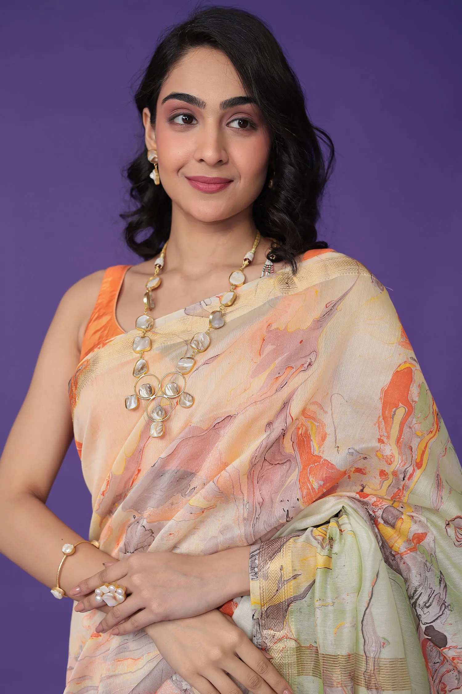 Chanderi Saree with Marble Print