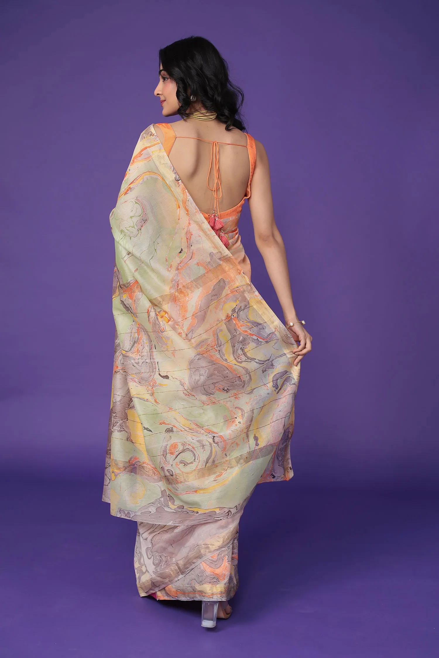 Chanderi Saree with Marble Print