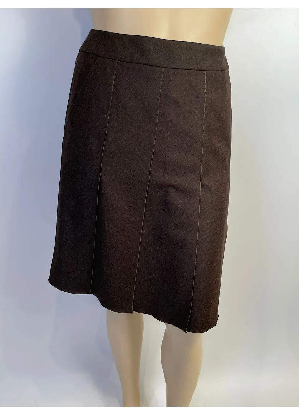 Chanel Vintage 99A 1999 Fall Brown Wool Pleated Skirt US 14