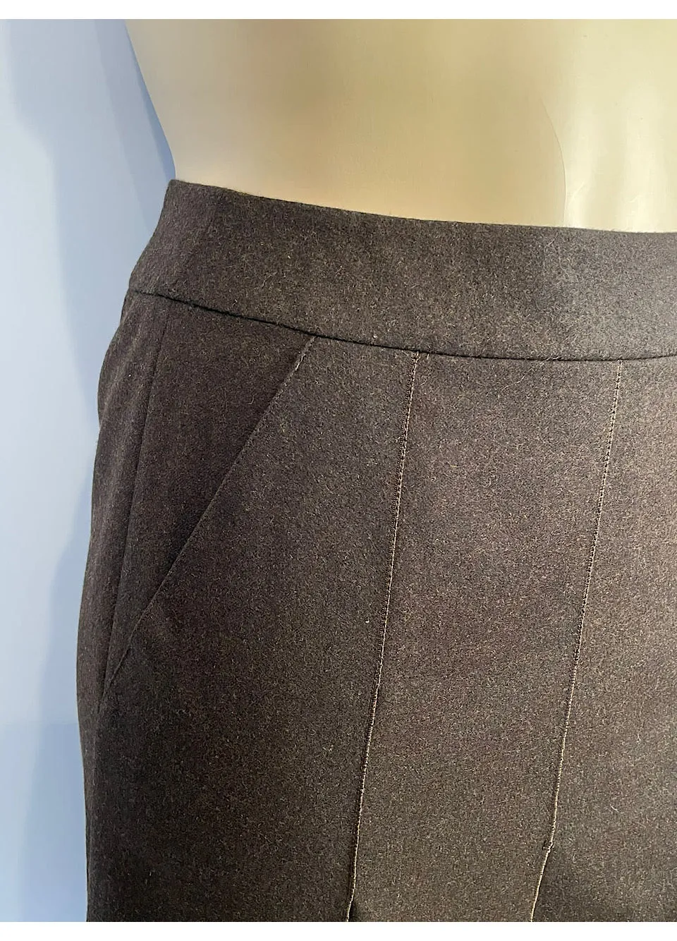 Chanel Vintage 99A 1999 Fall Brown Wool Pleated Skirt US 14