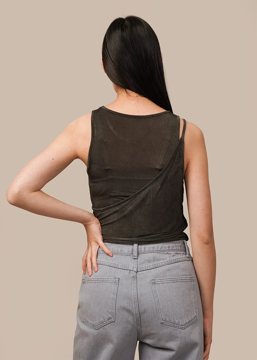 Charcoal Three Straps Sleeveless Top