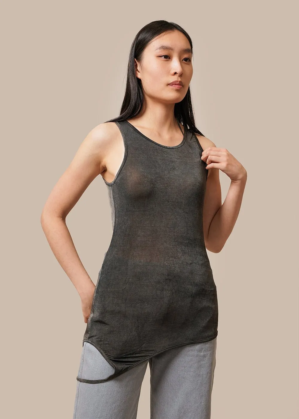 Charcoal Three Straps Sleeveless Top