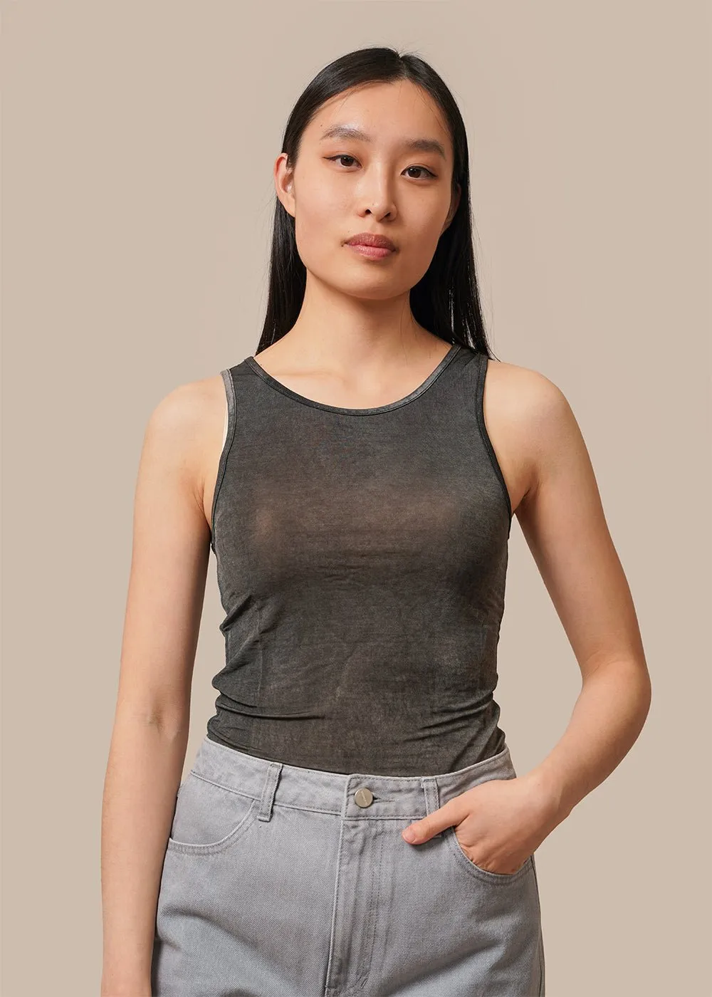 Charcoal Three Straps Sleeveless Top