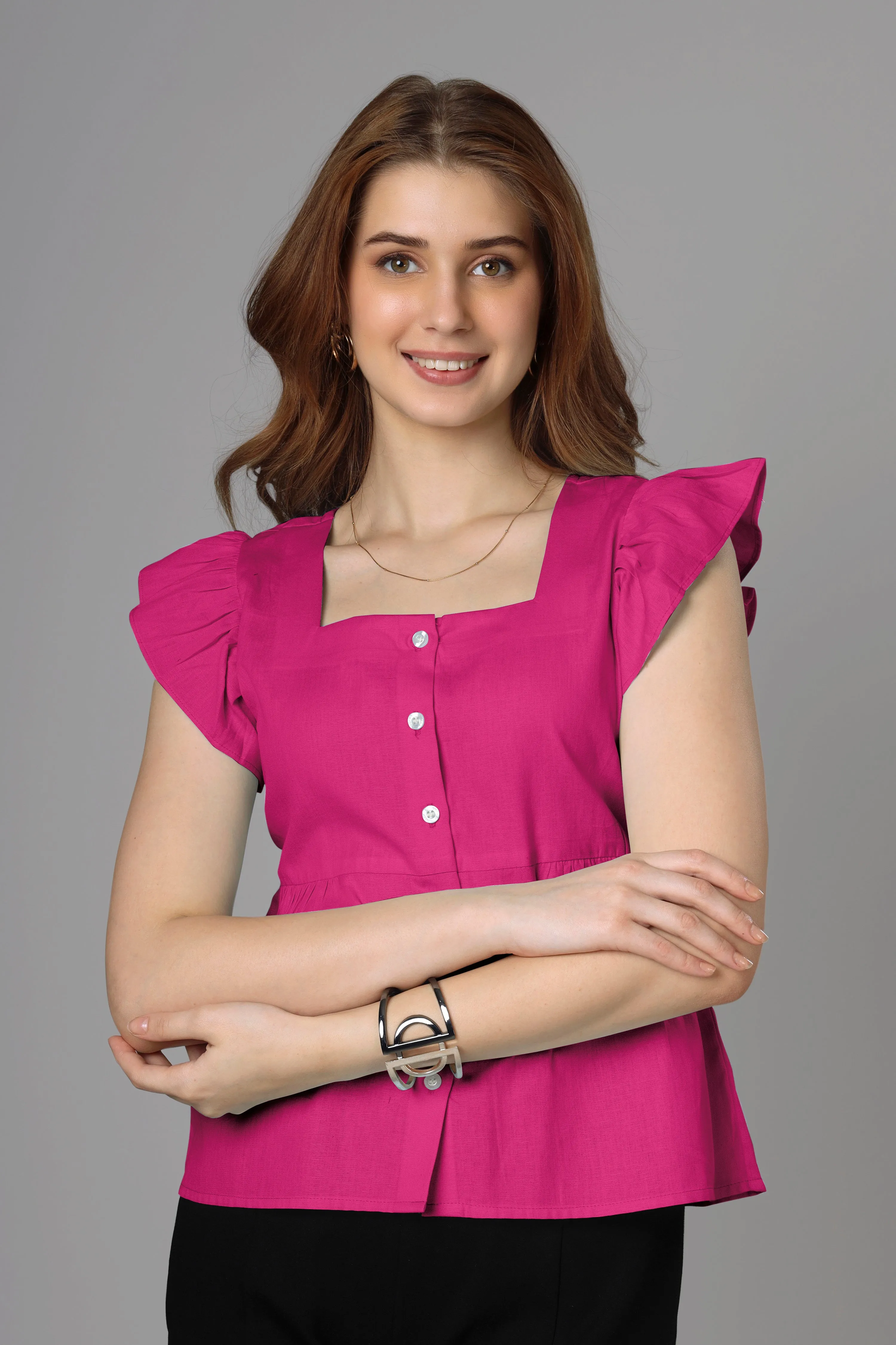 Classic Magenta Cotton Top For Women