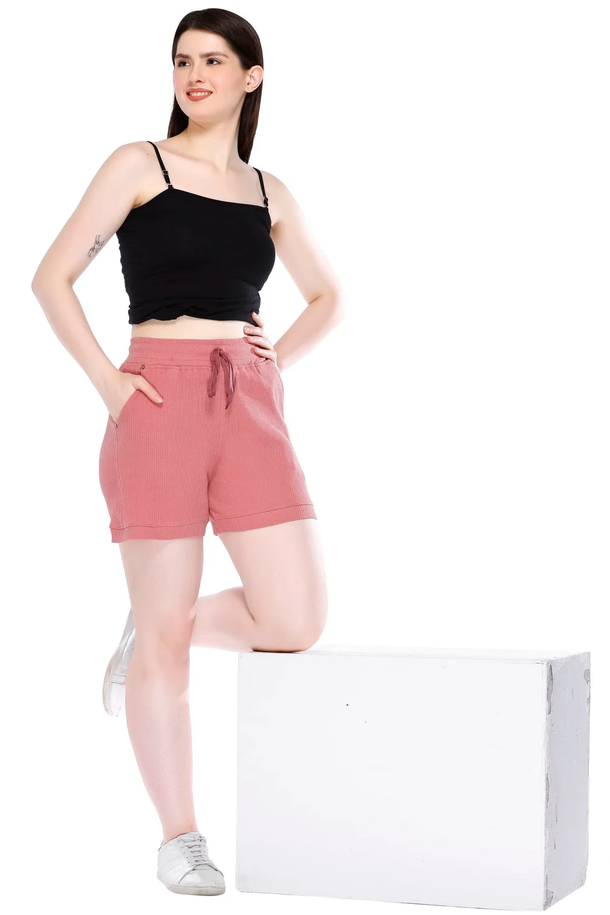 Cotton Shorts For Women - Plain Bermuda Combo (Rosy Pink/Yellow/Pearl White)