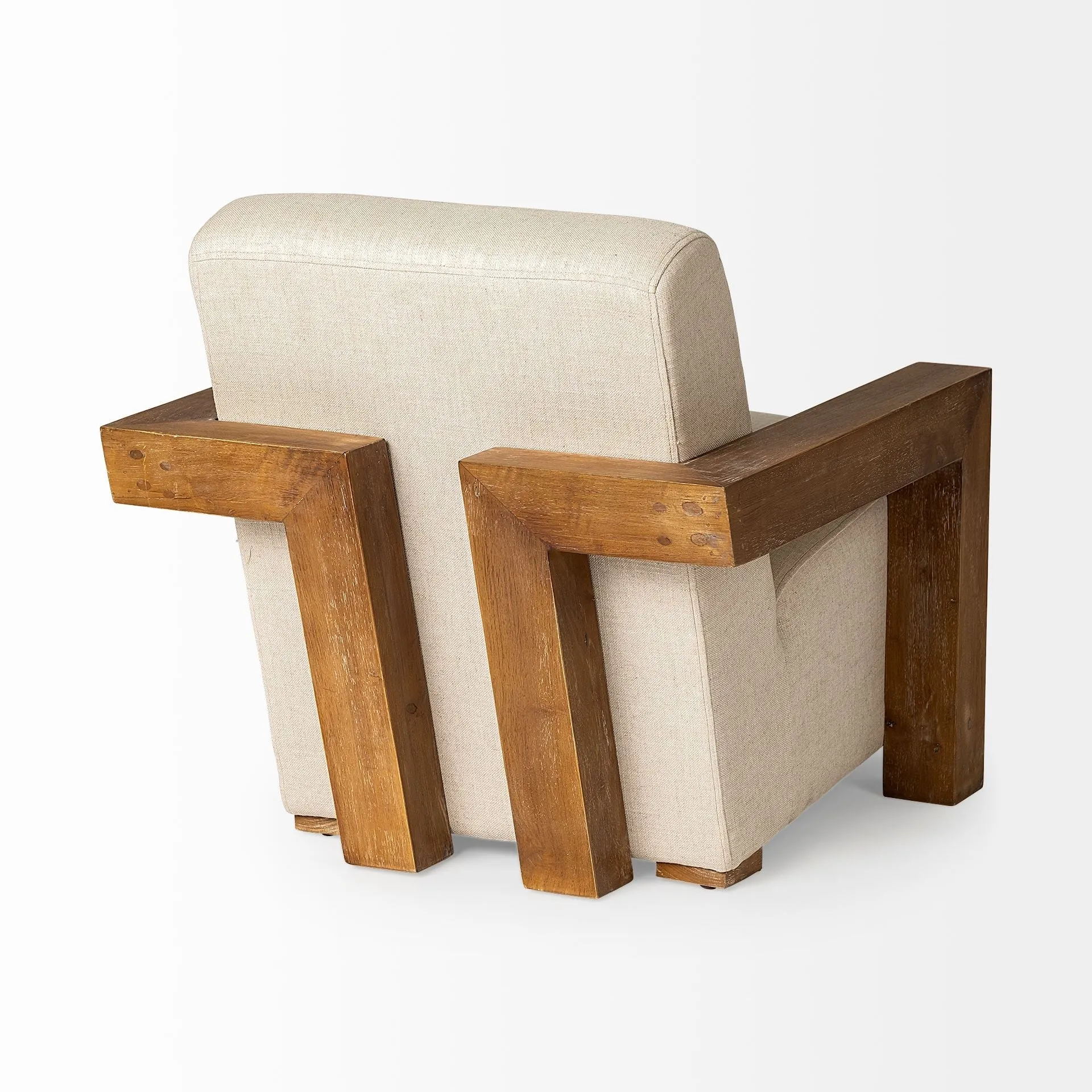 Cream Fabric Seat Accent Chair With Natural Wood Frame