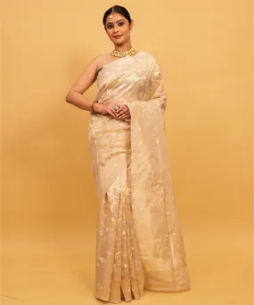 Cream silk handwoven banarasi saree