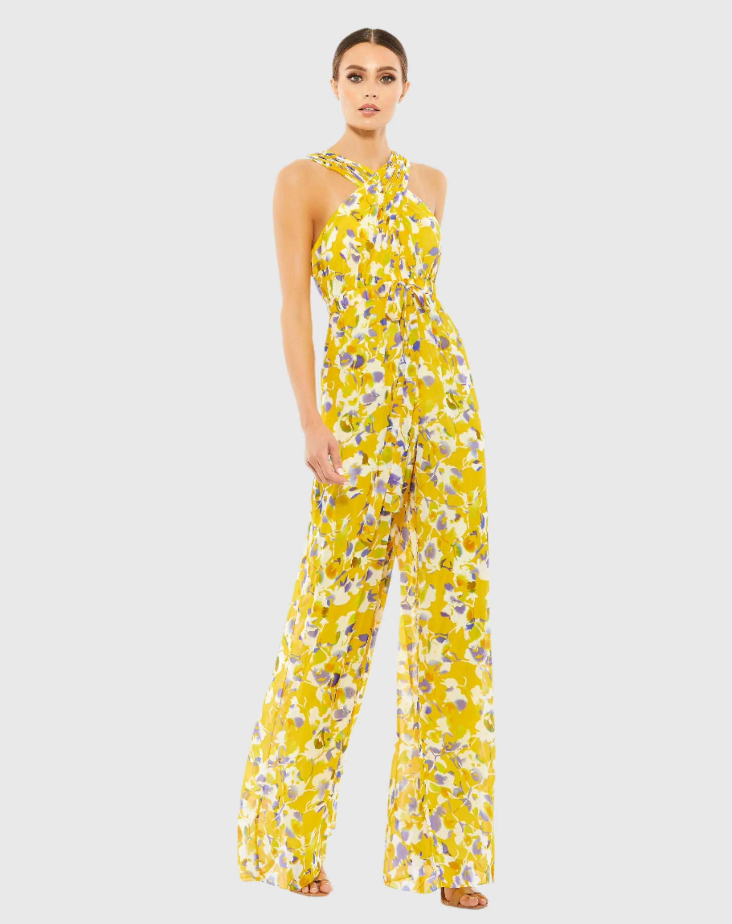 Crossed Halter Tie Waist Jumpsuit