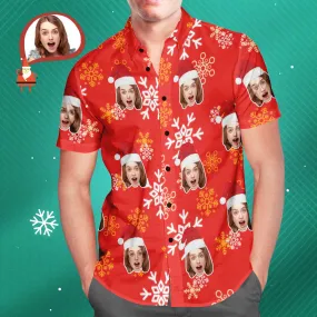 Custom Face Christmas Snowflake Men's Hawaiian Shirt Print Your Own Personalised Shirt for Him