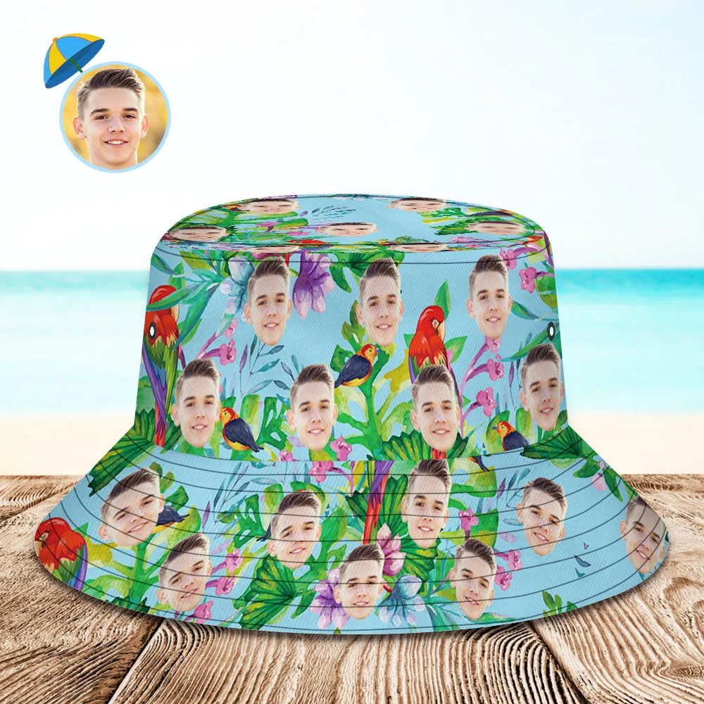 Custom Face Hat Tropical Flower Print Hawaiian Fisherman Hat Bucket Hat