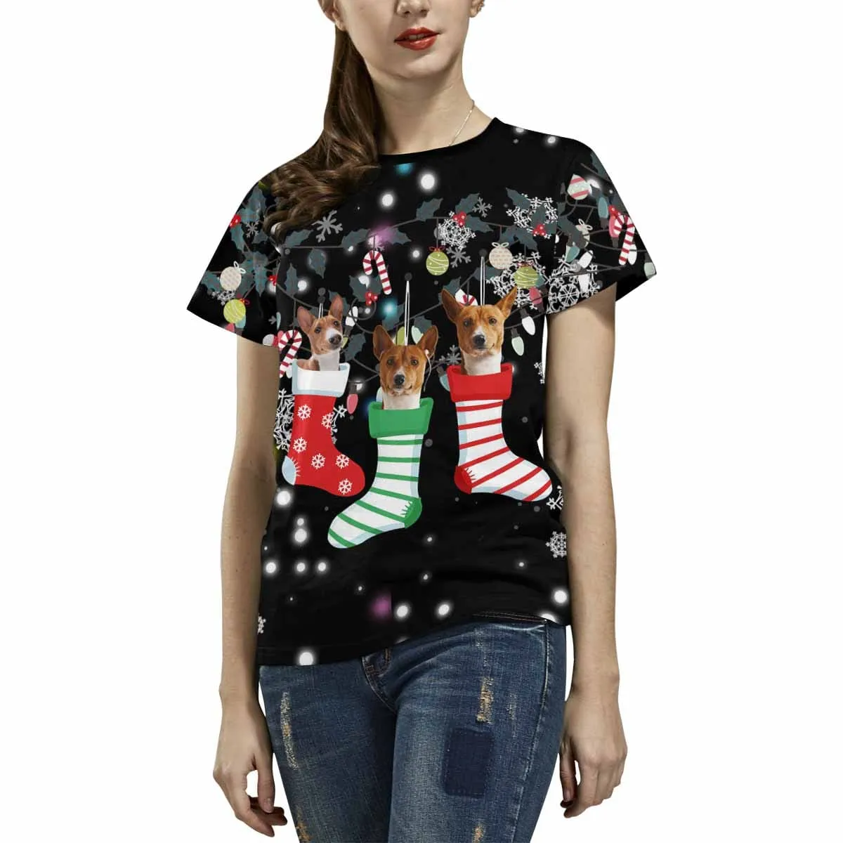 Custom Pet Faces Christmas Socks Snowflake Family Matching All Over Print T-shirt