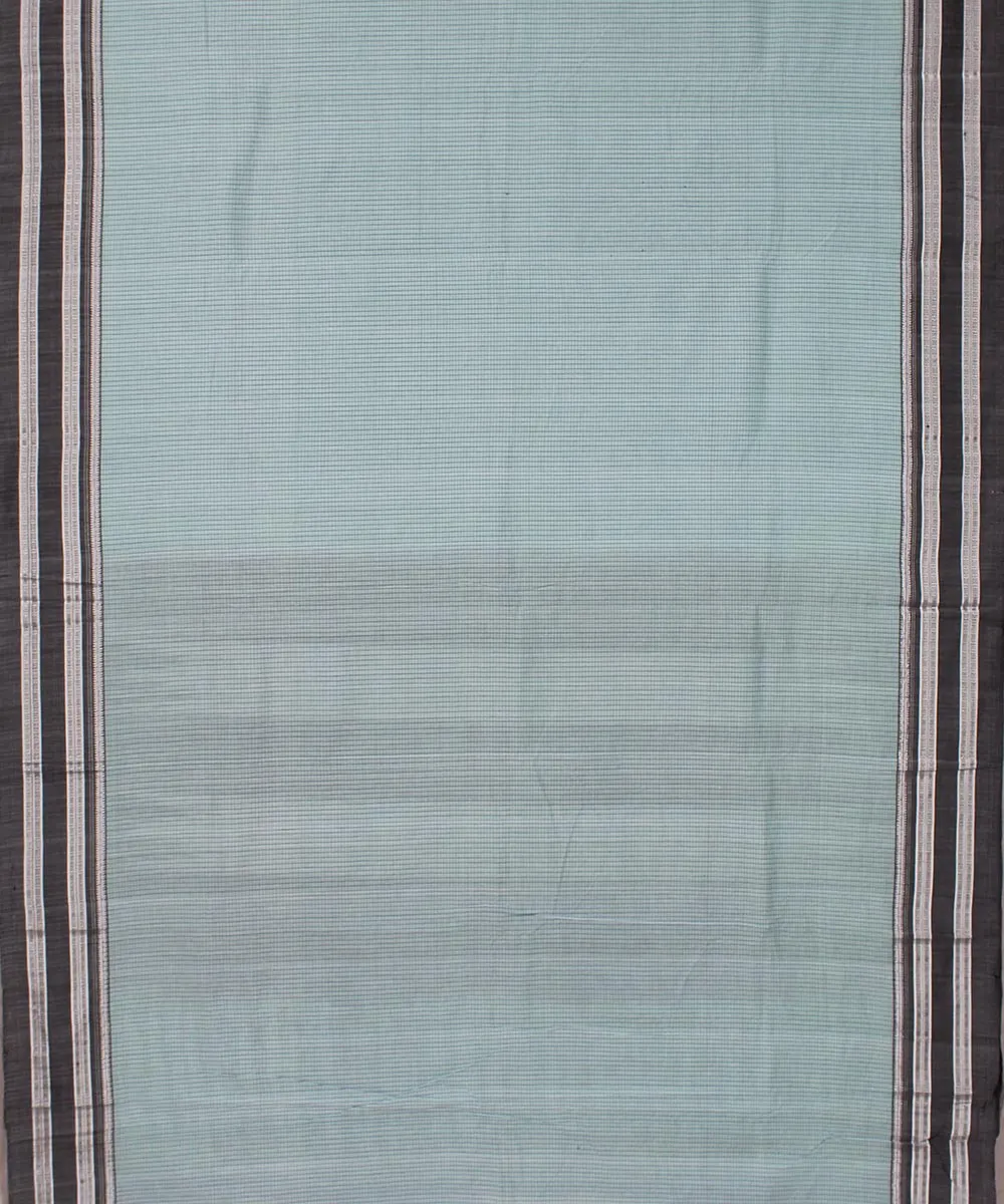 Cyan blue check grey gayatri border handwoven ilkal cotton silk saree