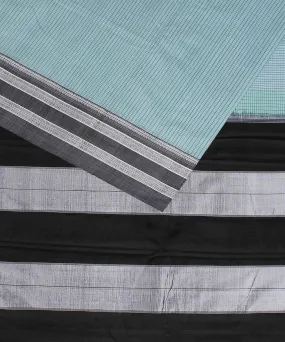 Cyan blue check grey gayatri border handwoven ilkal cotton silk saree