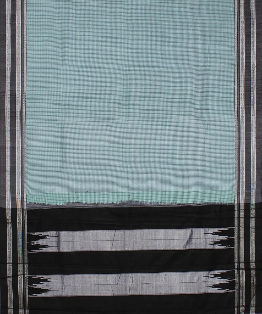 Cyan blue check grey gayatri border handwoven ilkal cotton silk saree