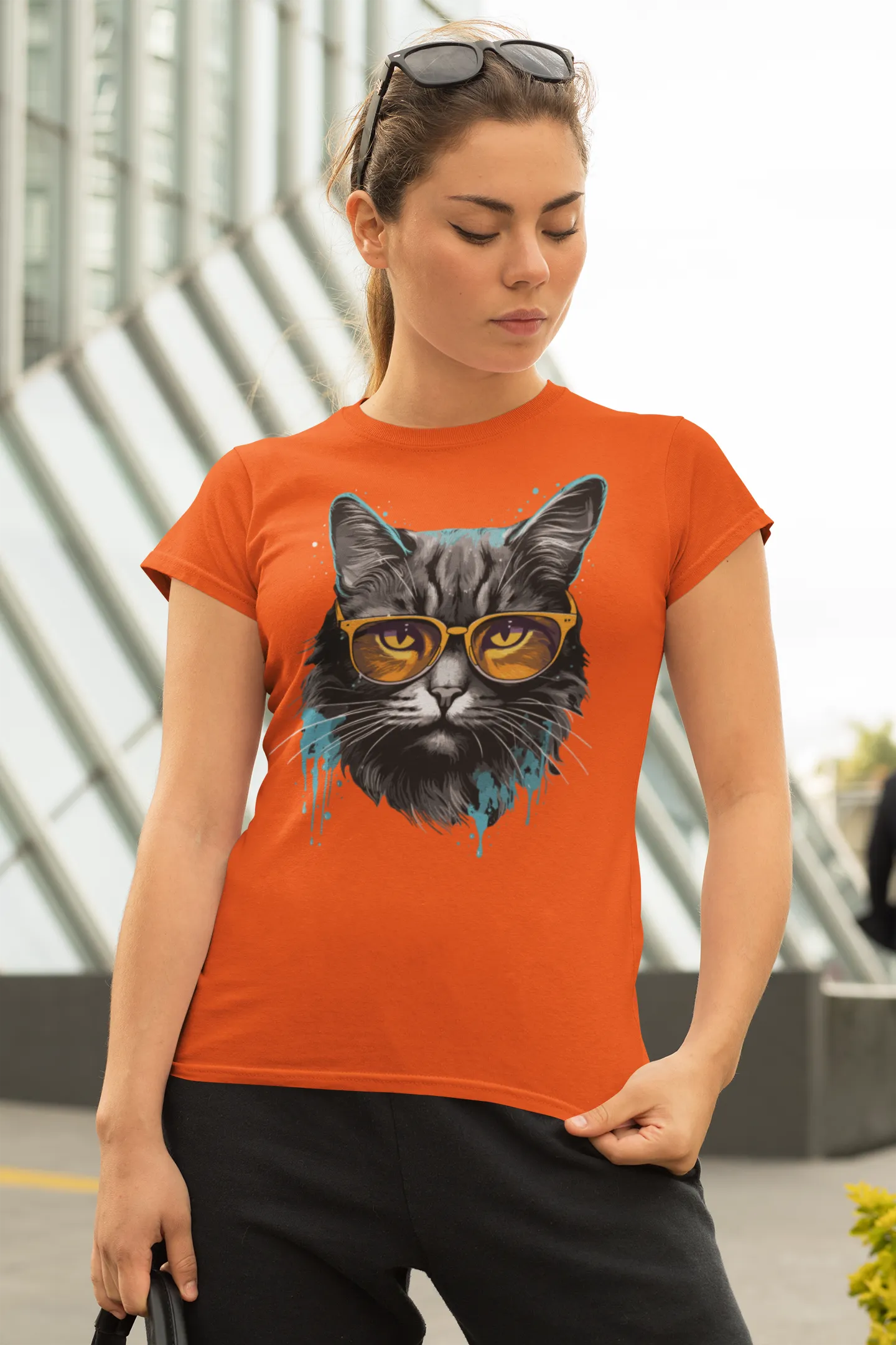 Damen T-Shirt mit Katzenmotiv "Splash Cat 2"