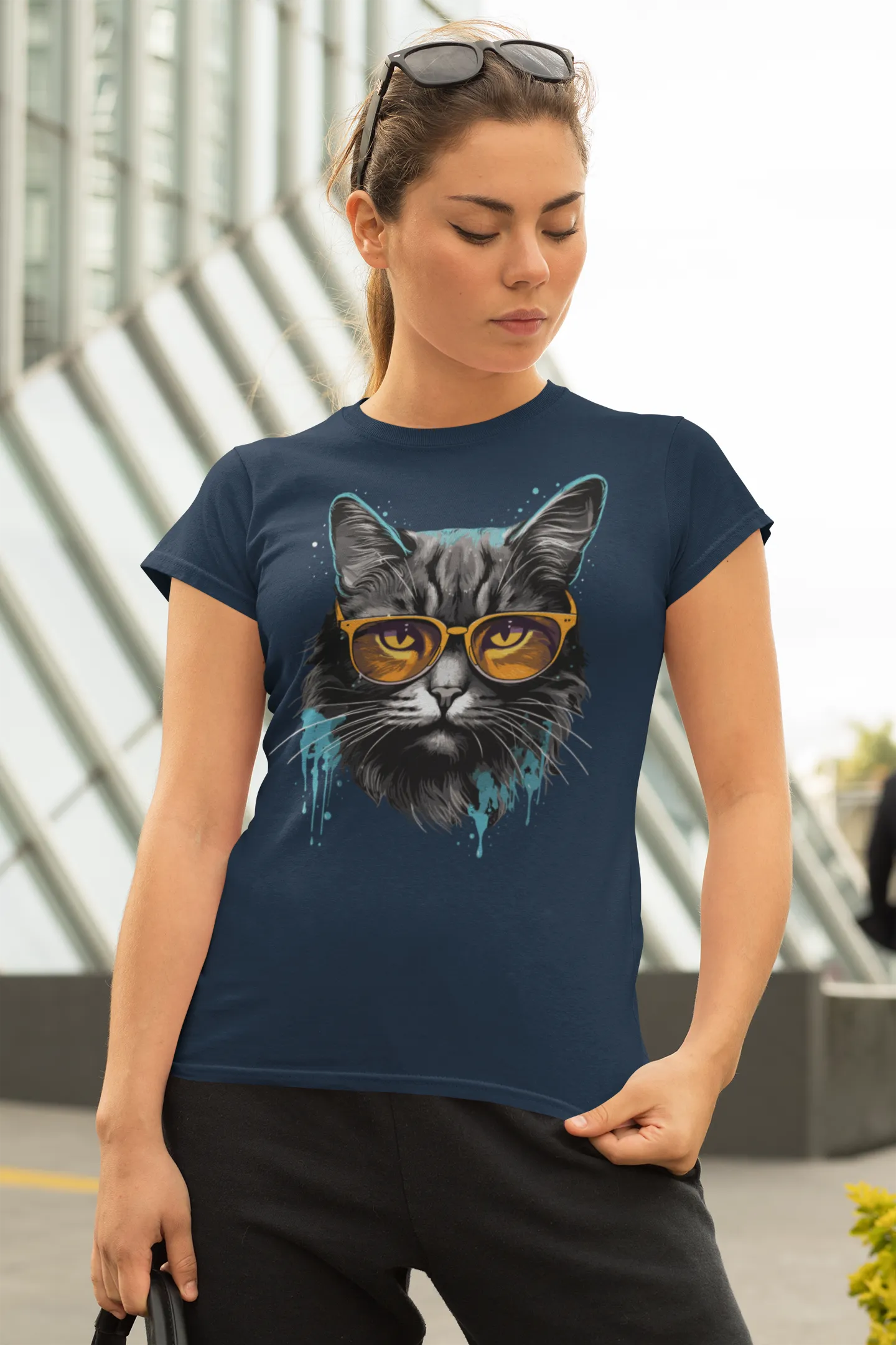 Damen T-Shirt mit Katzenmotiv "Splash Cat 2"