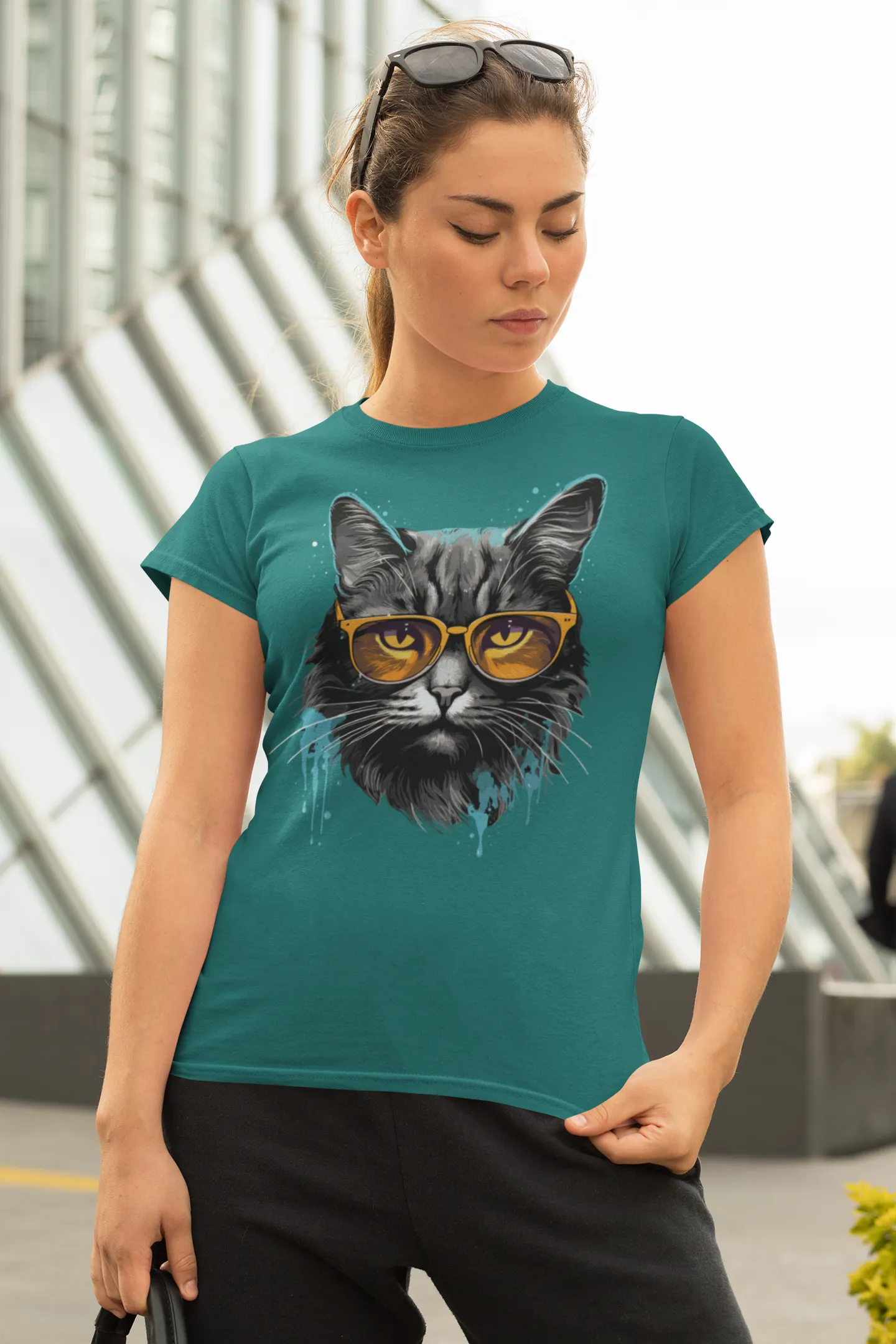 Damen T-Shirt mit Katzenmotiv "Splash Cat 2"