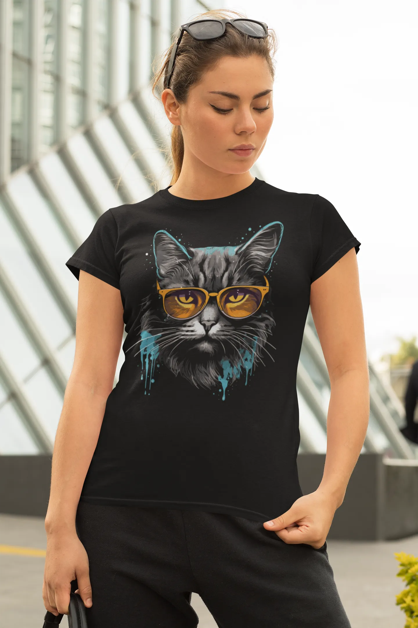 Damen T-Shirt mit Katzenmotiv "Splash Cat 2"