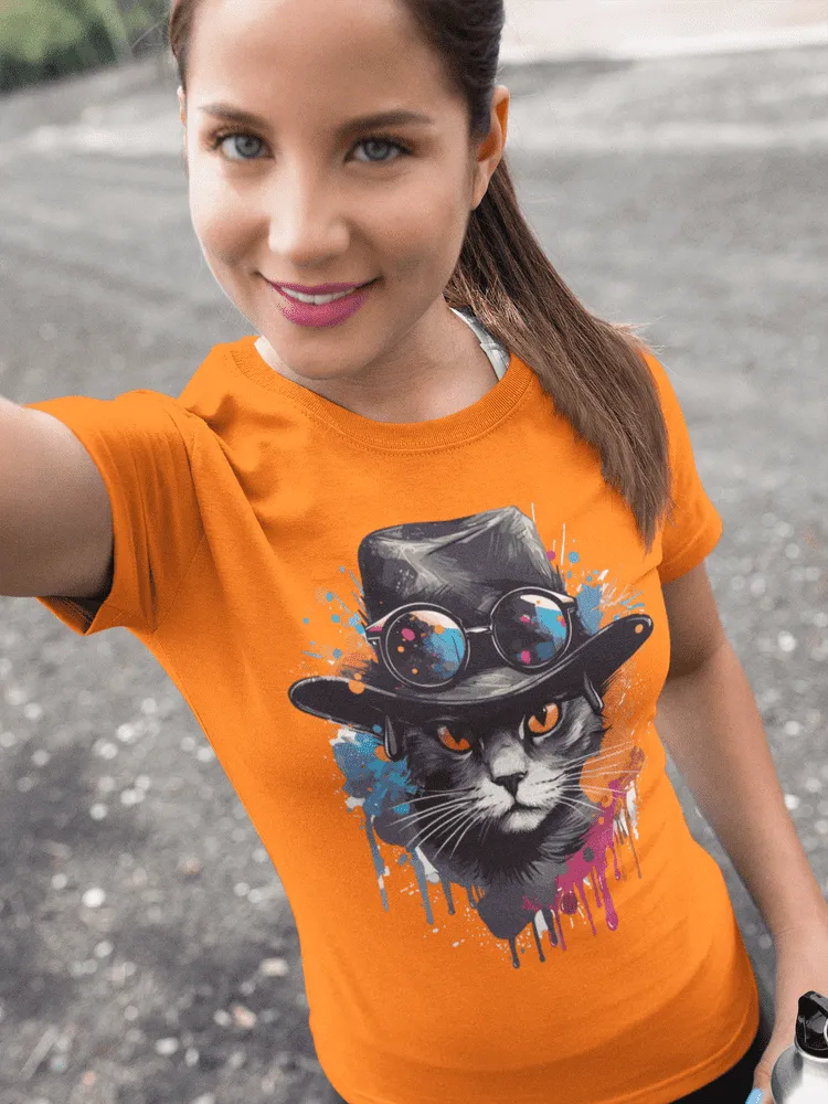 Damen T-Shirt mit Katzenmotiv "Splash Cat"