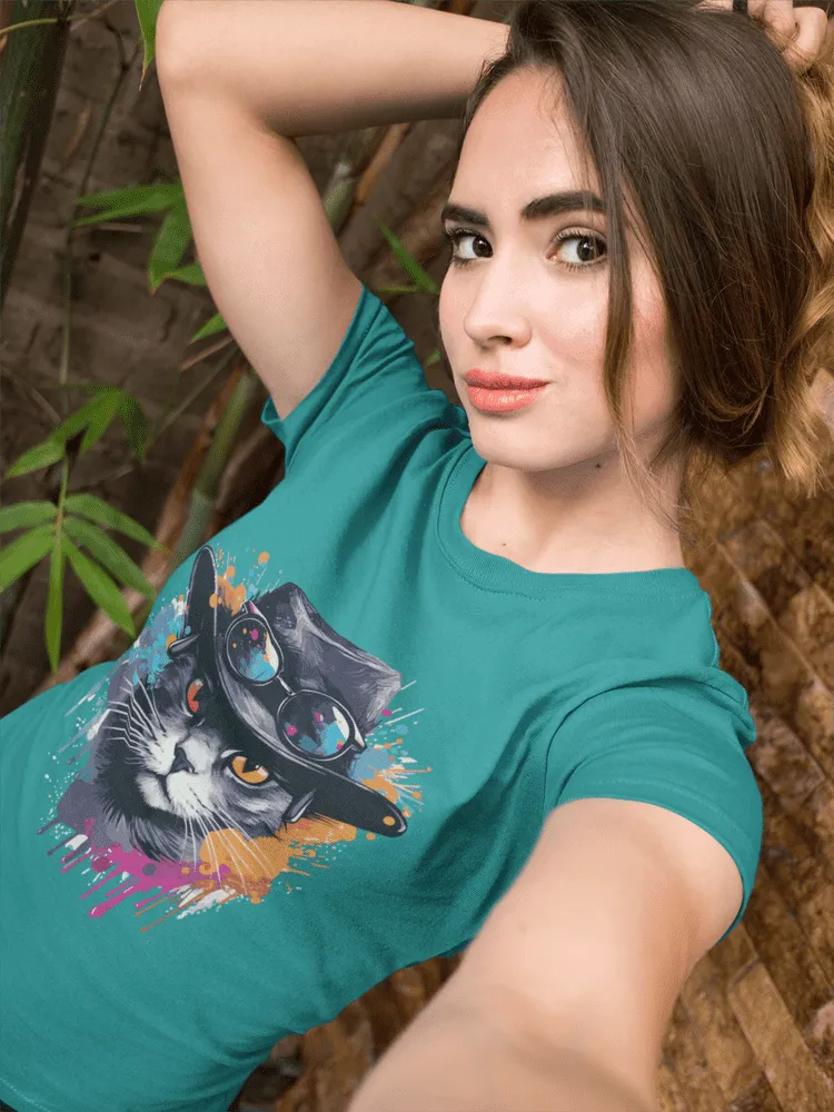 Damen T-Shirt mit Katzenmotiv "Splash Cat"