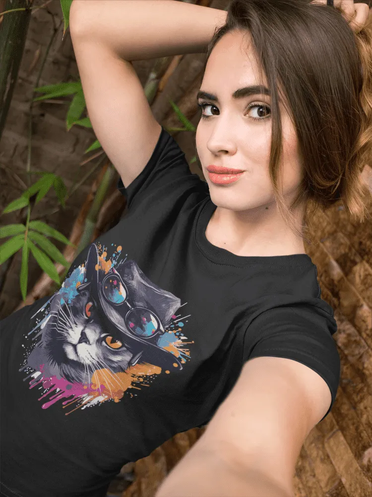 Damen T-Shirt mit Katzenmotiv "Splash Cat"