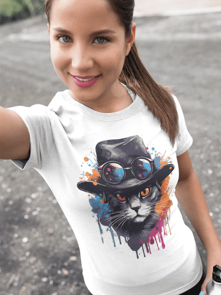 Damen T-Shirt mit Katzenmotiv "Splash Cat"