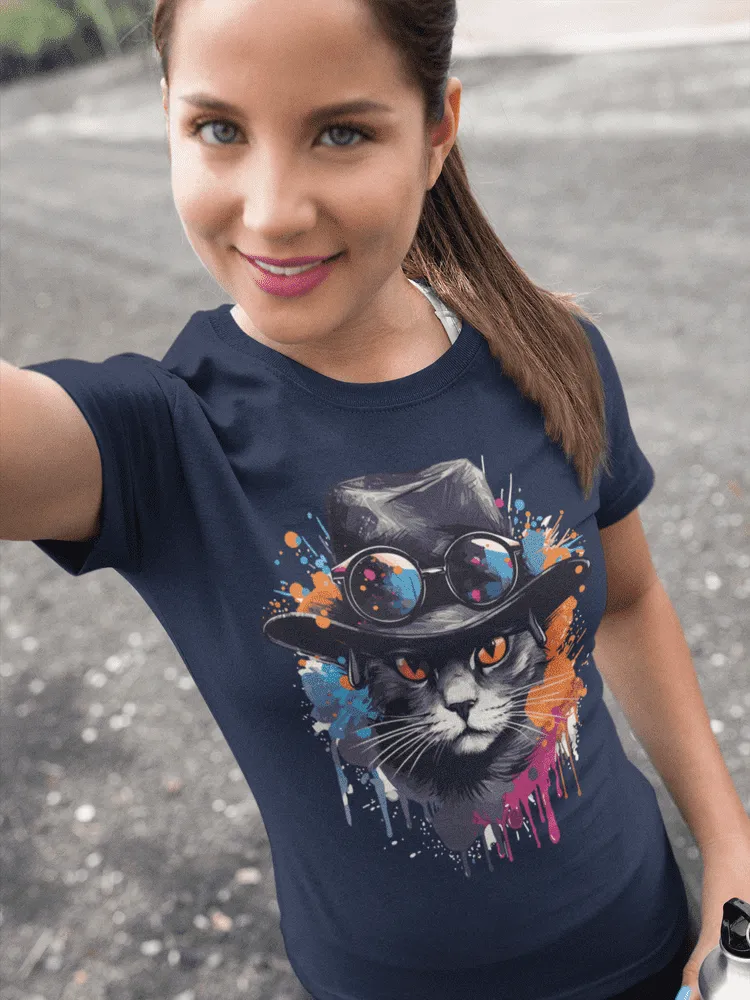 Damen T-Shirt mit Katzenmotiv "Splash Cat"