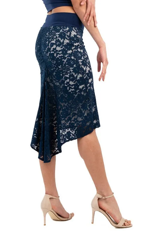 Dark Blue Floral Lace Fishtail Skirt