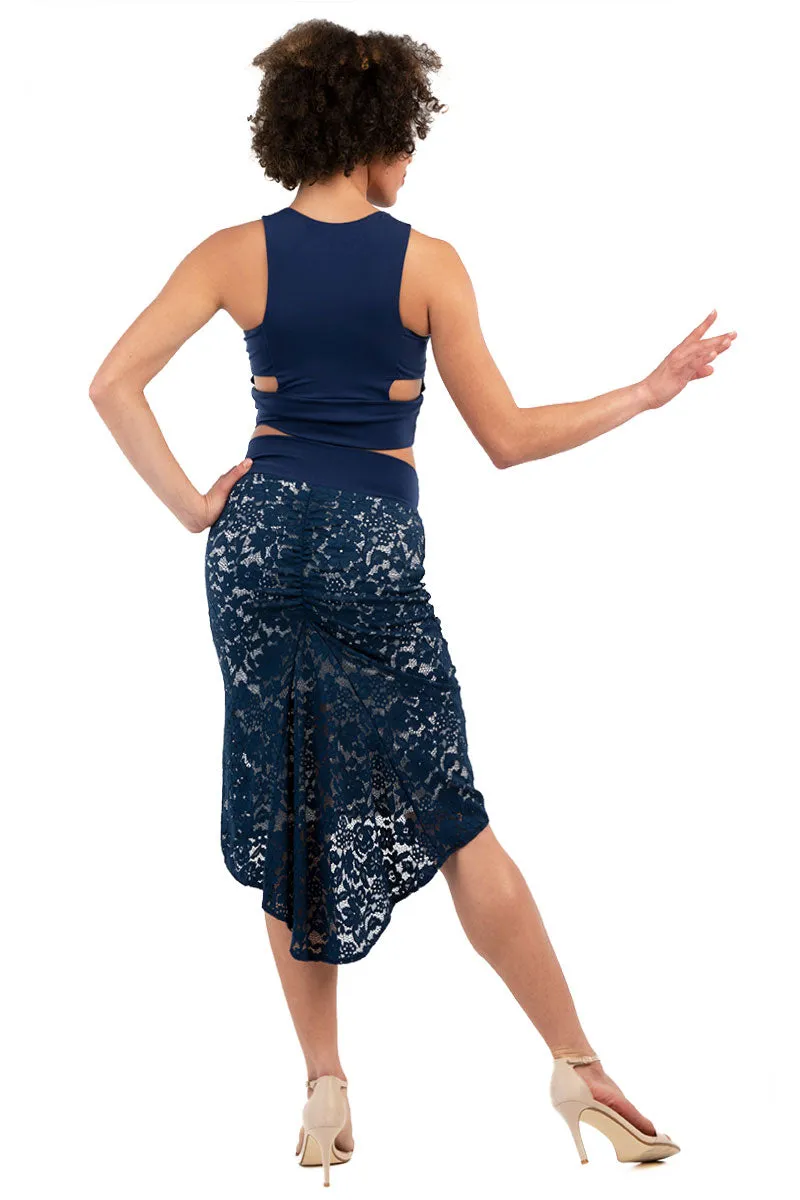 Dark Blue Floral Lace Fishtail Skirt