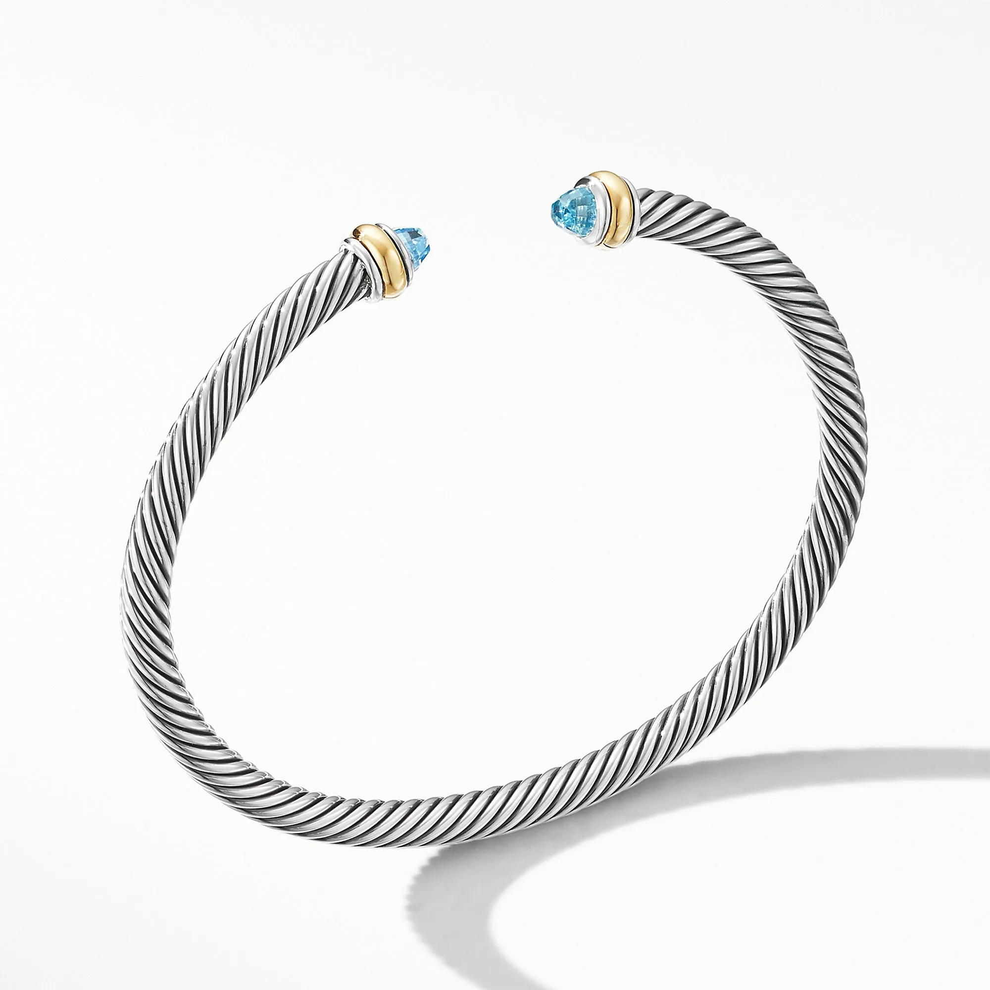 David Yurman 4MM Cable Classic Bracelet with Blue Topaz and 18K Yellow Gold