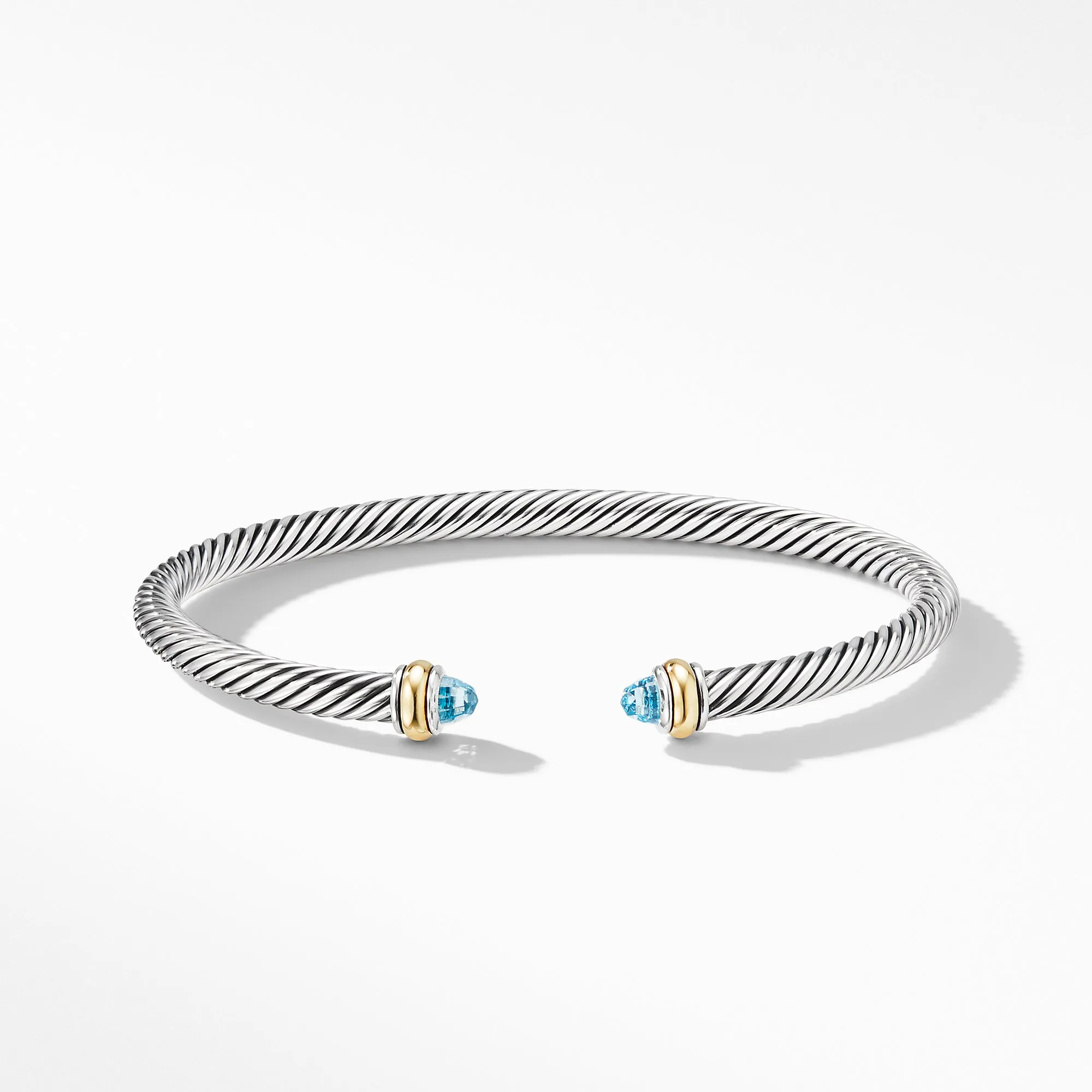 David Yurman 4MM Cable Classic Bracelet with Blue Topaz and 18K Yellow Gold