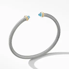 David Yurman 4MM Cable Classic Bracelet with Blue Topaz and 18K Yellow Gold