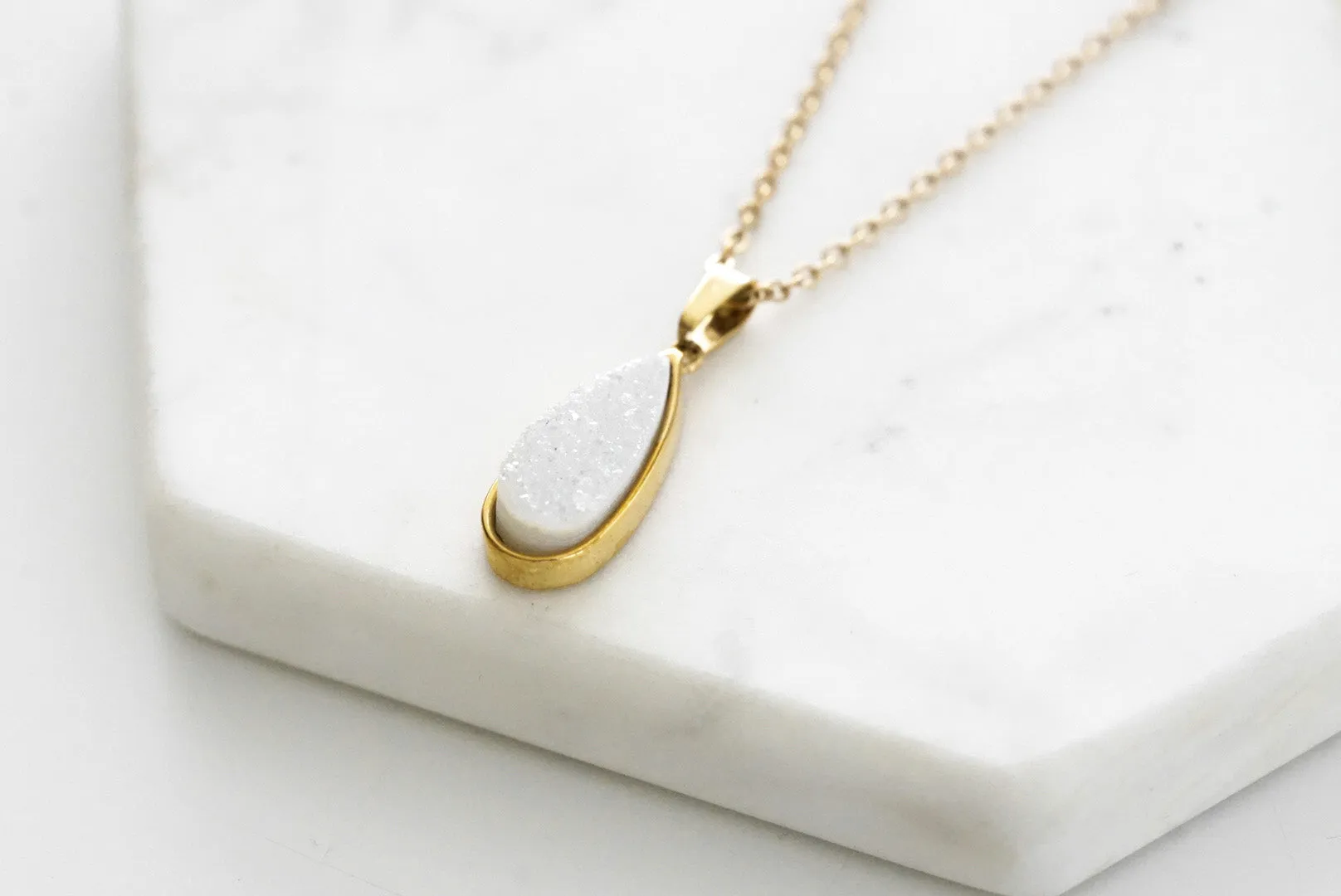 Druzy Collection - Petite Quartz Drop Necklace