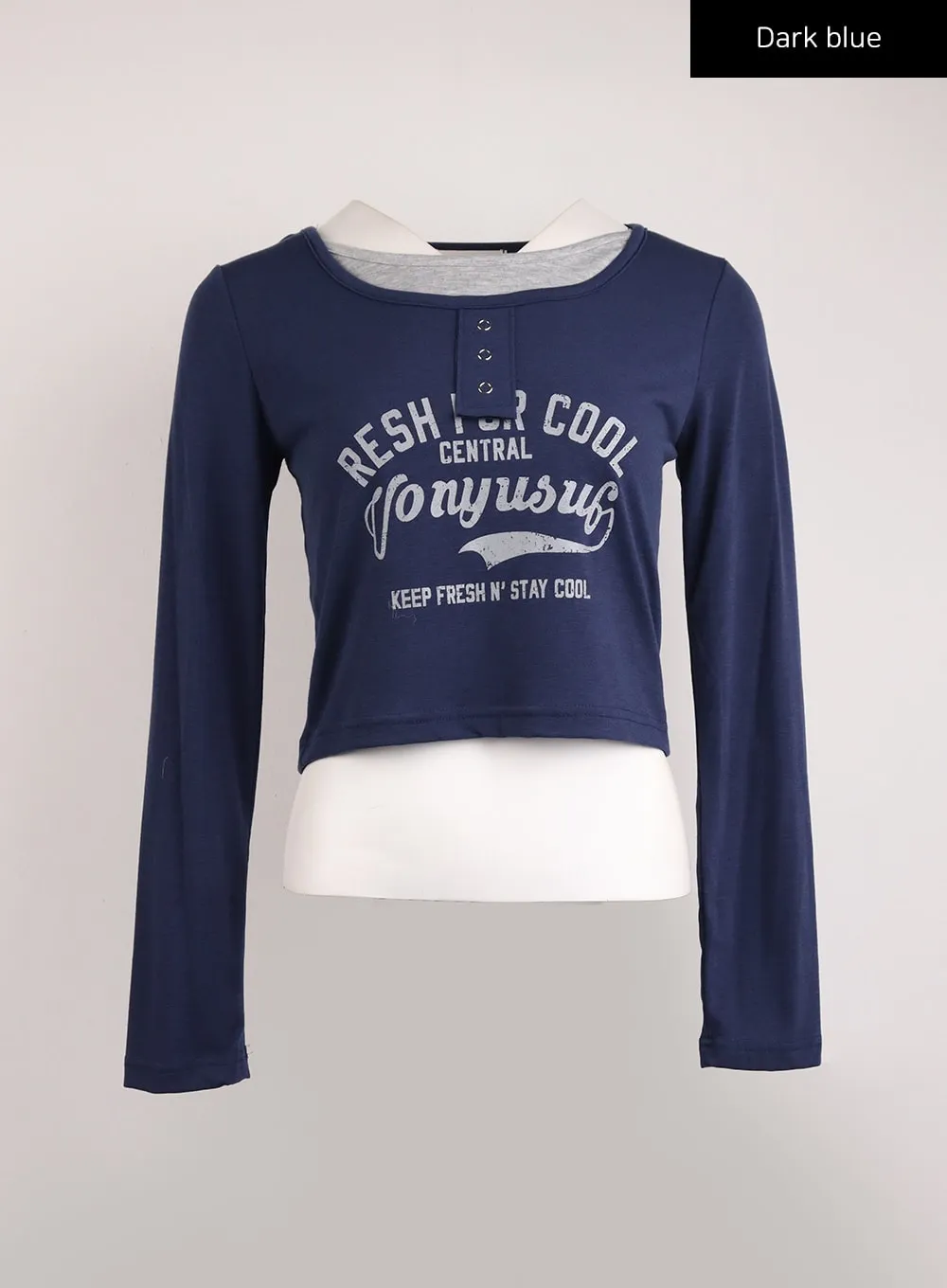 Fake Two-Piece Graphic Lettering Crop Long Sleeve Top IJ411