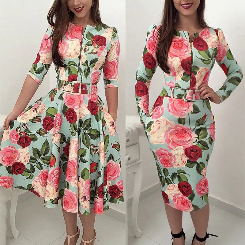 Floral Printed Half Sleeve Dress