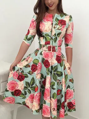 Floral Printed Half Sleeve Dress